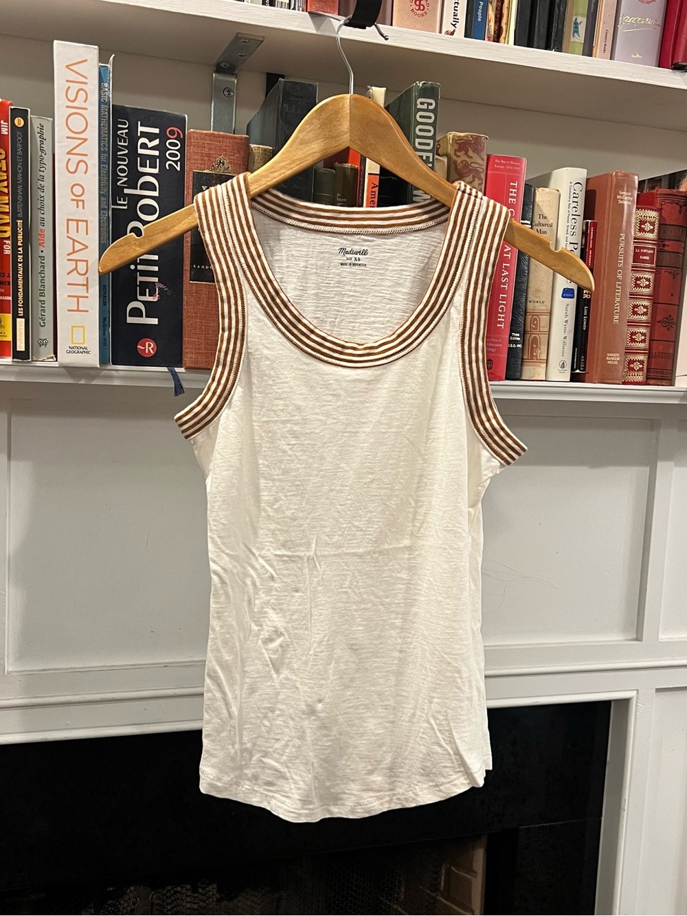 Madewell White Striped Trim Tank Top